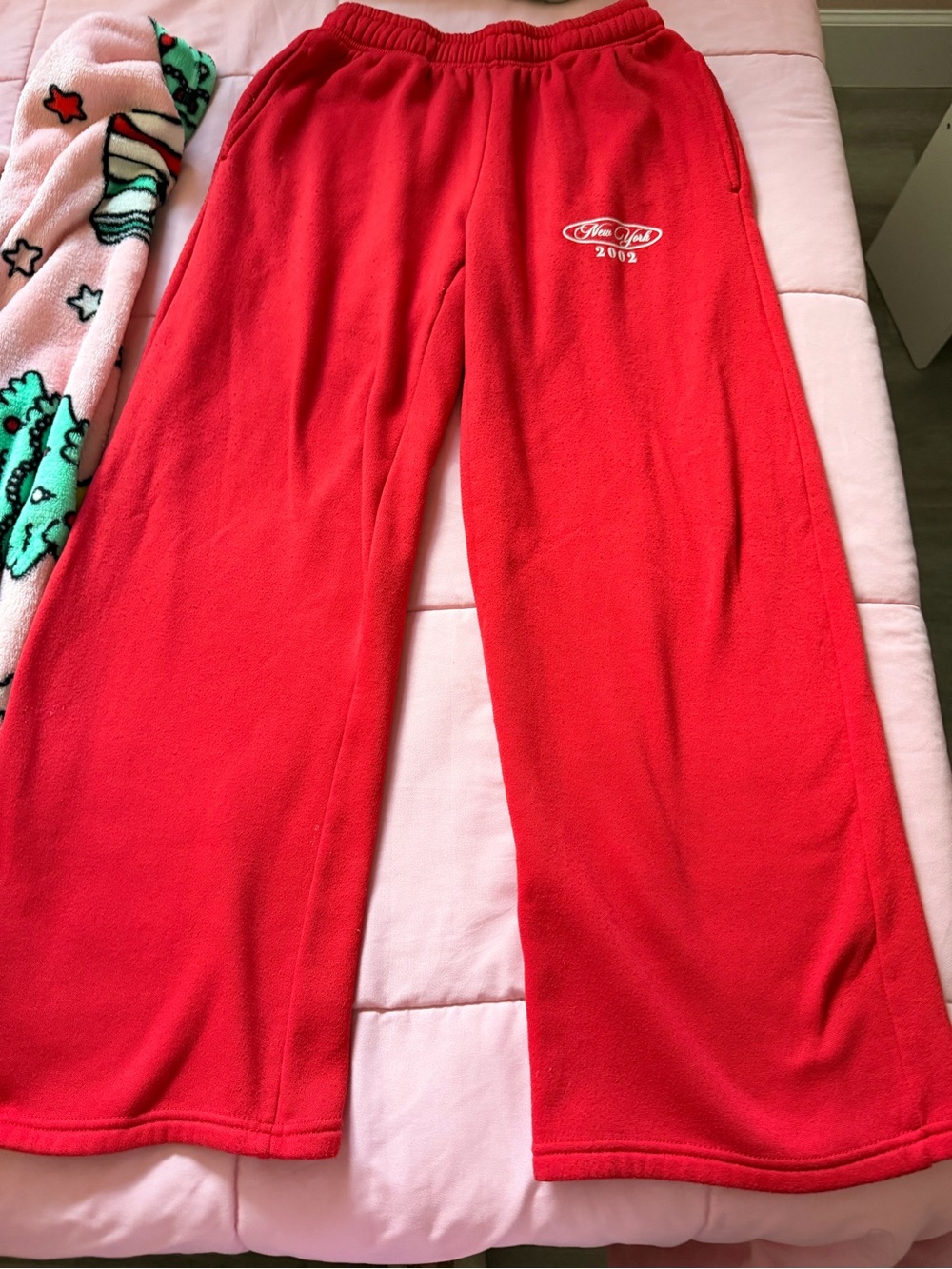 refuge Red Wide-Leg Fleece Pants with Embroidered Logo